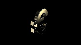 Euro sign € rendering in gold as 3D animation. 4K transparent video animation logo with alpha channel.