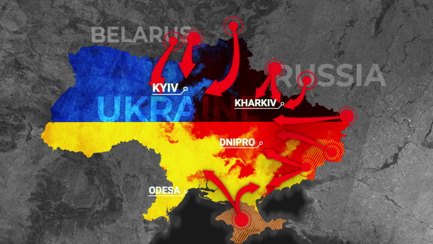 Ukraine war Animated conflict map of Russia invasion of Ukraine, the movement of troops. as of February 24, 2022, UHD 4K 3D Renderd | Shutterstock HD Video #1088190521