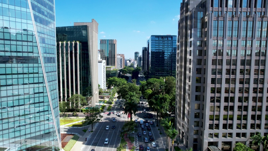 Faria Lima Avenue At Sao Paulo Brazil. Cityscape Of Downtown District Destination. Capital City Architecture. Corporate Buildings Aerial View. Downtown Outdoors Smart City. Sao Paulo Brazil. Royalty-Free Stock Footage #1088193729