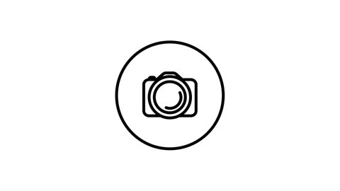 Camera sign line icon inside circle, picture reflex camera, black outline, line icons, black and white version.
