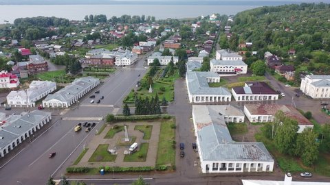 Townscape of Gorokhovets in Vladimir Oblast with view of residential buildings and churches.