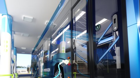 3D Rendering of Hydrogen Refueling The Bus On The Filling Station For Eco Friendly Transport