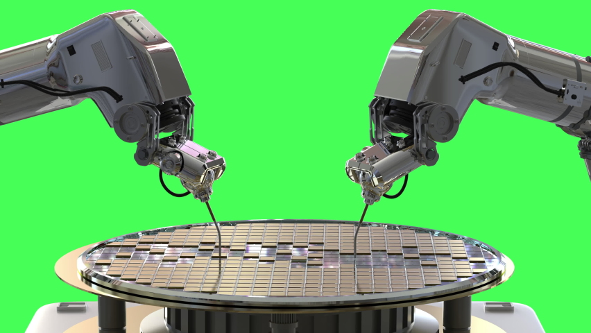Robotic arms with silicon wafers for semiconductor manufacturing on green screen 4k footage | Shutterstock HD Video #1088202925