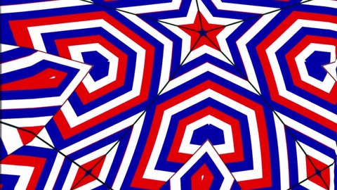 A background composed of stars; triangles and other abstract shapes, colored in blue; white and red. This animated decorative background is a reusable video.