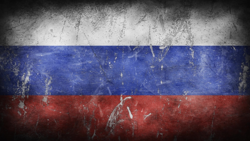 Stop Russia. Stop war. Sanctions and Restrictions to Russia. Caution tape over the flag of Russia