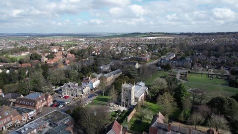 Royston town Hertfordshire, UK Aerial drone 4k footage panning shot