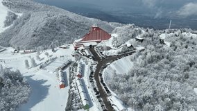 Winter Season in the Kartepe Ski Centre Drone Video, March 2022, Kocaeli Izmit Turkey