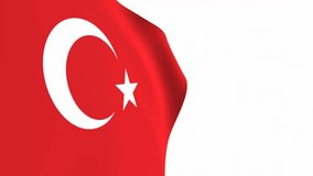 Turkey flag video. 3d Turkey Flag Slow Motion video. the national flag fluttering freely Inside white background. Full HD resolution video. close-up view.