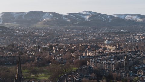Establishing Aerial View Shot of Edinburgh UK, Scotland United Kingdom, breathtaking view
