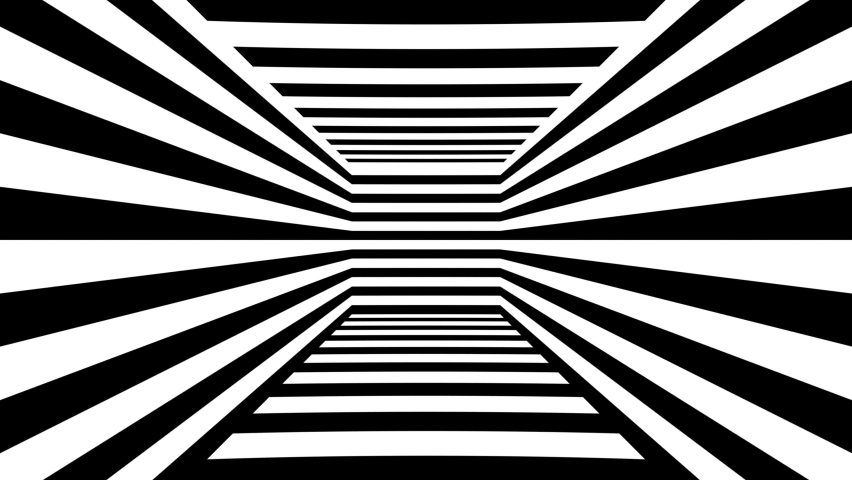 Abstract optical cube room with black and white stripes. 4k Seamless loop animation background 