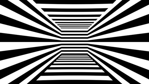 Abstract optical cube room with black and white stripes. 4k Seamless loop animation background 