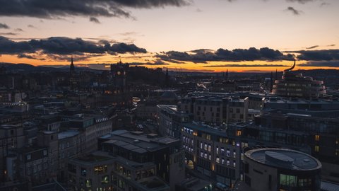 Establishing Aerial View Shot of Edinburgh UK, Scotland United Kingdom