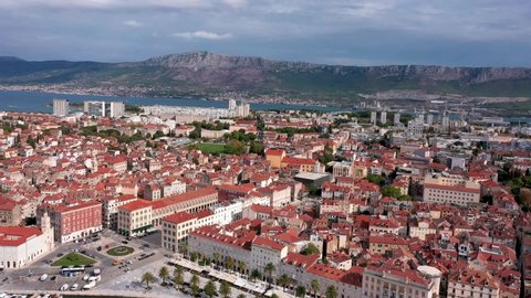 Aerial view of the terracotta rooftops at the Old Town Split.Split is the second largest city of Croatia and the largest city in the region of Dalmatia. It lies on the eastern shore of the Adriatic Se