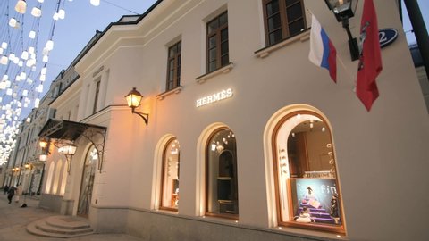 Moscow, Russia - March 2022 Closed Hermes store in Moscow