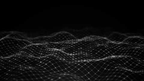 Abstract flowing smooth Plexus fractal waves background. Grid, mesh of dots and lines. Big data connection. Seamless loop animation