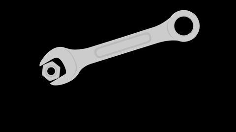 Loop animation of a wrench tightening a nut, on a transparent background