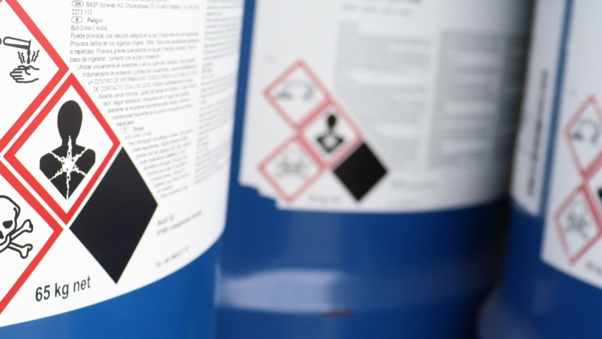 Symbol on the chemical tank in factory or laboratory  | Shutterstock HD Video #1088229117