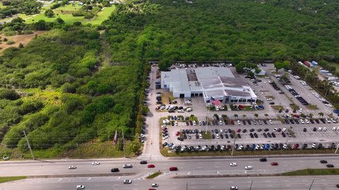Fort Pierce, FL, USA - March 9, 2022: Aerial video Arrigo Dodge Jeep Fort Pierce FL