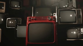 Flag of Colombia and Vintage Televisions. 4K Resolution.
