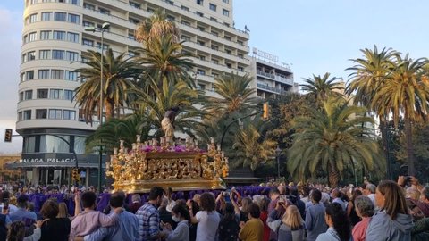 Malaga, Spain; 10-30-2021: Christ of the Gypsies Magna Procession for the centenary of the group of brotherhoods of Holy Week in Malaga.