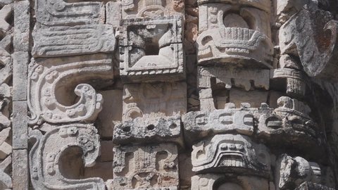 Decorative Details of Uxmal Archeological Site, Ancient Mayan City in Yucatan, Mexico