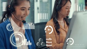 Customer support call center provide data with envisional graphic . Business and communication technology concept . - Powered by Shutterstock - Get 15% off with code: PIKWIZARD15