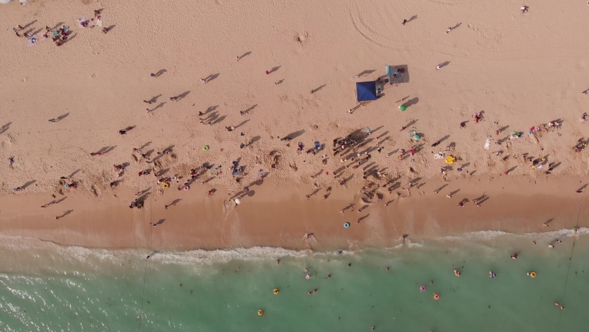 Aerial 4K view of Sanya city on Hainan Island in China. Resorts, Sea and Beaches 