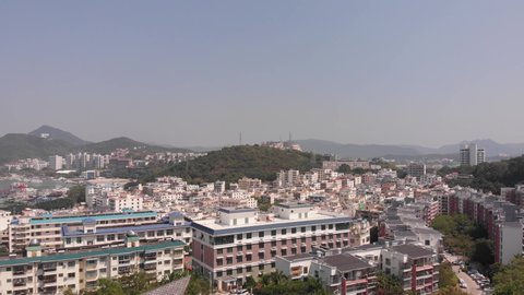Aerial 4K view of Sanya city on Hainan Island in China. Resorts, Sea and Beaches 
