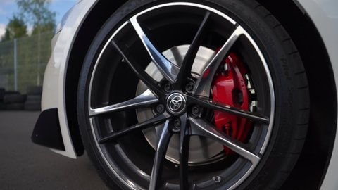MINSK, BELARUS, August 29, 2021: Black Car Rims For Toyota Supra A90