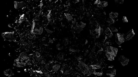 Super slow motion of rotating coal pieces on black background. Filmed on high speed cinema camera, 1000fps.