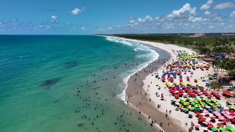 Gunga Beach At Maceio Alagoas Brazil. Northeast Water Edge Summer. Outdoor Northeast Brine Landscape Sea Blue Sky. Vacation Travel Northeast Blue Sky. Maceio Alagoas.