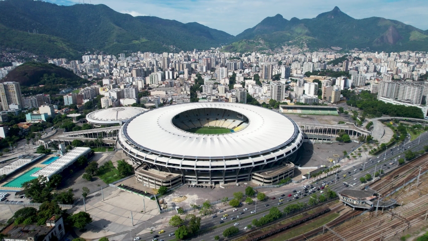 Maracana Stadium at Rio De Janeiro Brazil. Cityscape Of Downtown District Destination. Capital Architecture. Stunning Aerial Sights. Downtown Outdoor Soccer Field. Maracanã at Rio De Janeiro Brazil. Royalty-Free Stock Footage #1088239159