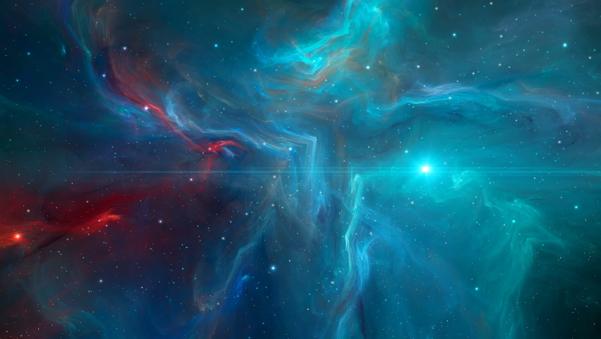 Space background. Flying through blue and red nebula with stars field. Digital animation, 3D rendering Royalty-Free Stock Footage #1088239971