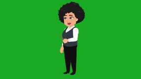 Business Woman Character combing hair  animation video with green screen transparent background footage