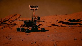 Mars. The Perseverance rover deploys its equipment against the backdrop of a true Martian landscape. Exploring Mission To Mars. Colony on Mars. Elements of this video furnished by NASA. 3d rendering