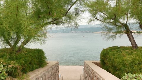 Seaside scenery at island of Krk in Šilo village, Kvarner bay of Adriatic sea in Croatia with copy space included