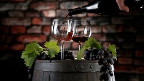 Super slow motion of pouring red wine into glass in detail. Grunge interior background. Filmed on high speed cinema camera, 1000 fps - Powered by Shutterstock - Get 15% off with code: PIKWIZARD15