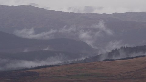 Snowdonia misty mountain background of a Welsh forest