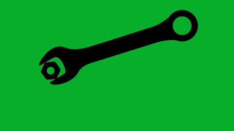 Loop animation of the black silhouette of a wrench adjusting a nut