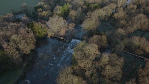 River Avon Weir Saxon Mill Warwickshire Aerial Overhead View Winter