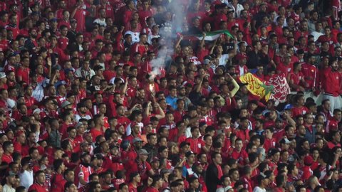 Casablanca , Morocco - 03 10 2018: Footage of wydad supporters during a match agains TP Mazembe on african champions league 