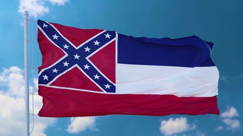 Flag of Mississippi state, region of the United States, waving at wind