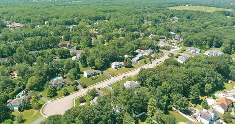 Aerial panorama view residential neighborhood home complex, in American town, in Monroe New Jersey USA