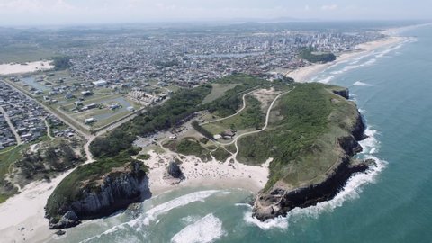 Aerial view of Guarita beach in Torres, Rio Grande do Sul, Brazil. Coast city in south of Brazil.
