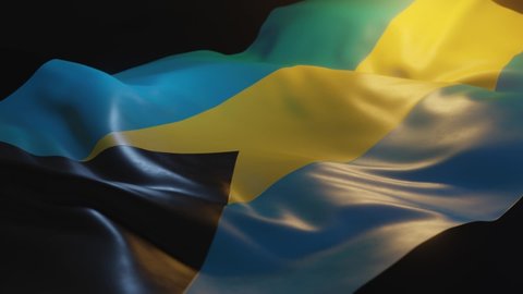 Bahamas Flag with Low, Side Angled View and warm, ambient lighting, 3D Render