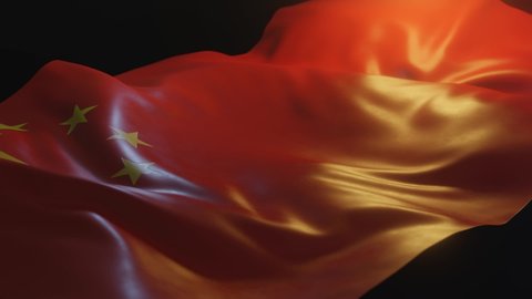 China Flag with Low, Side Angled View and warm, ambient lighting, 3D Render