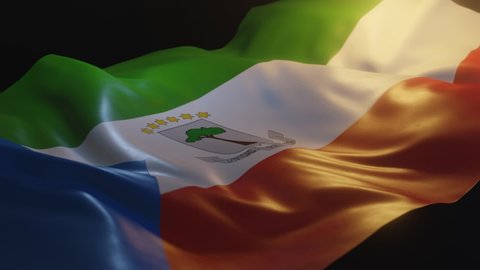 Equatorial Guinea Flag with Low, Side Angled View and warm, ambient lighting, 3D Render