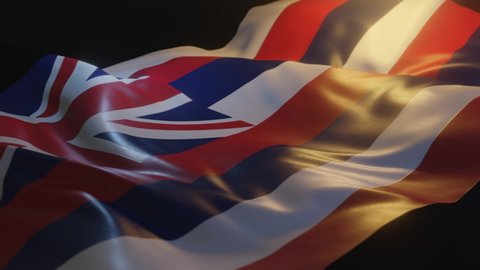 Hawaii State Flag with Low, Side Angled View and warm, ambient lighting, 3D Render, USA, American Flag