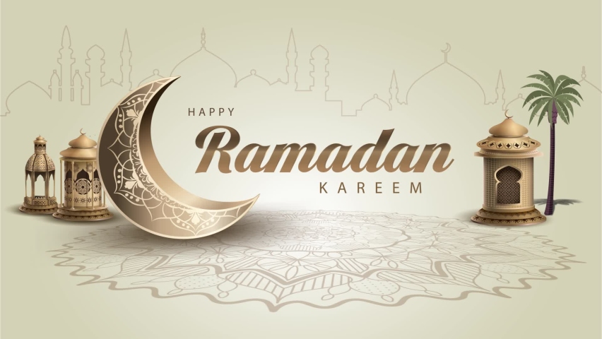 Ramadan Kareem Text Wish, Ramadan kareem 2022 background. mosque and moon, place for text greeting banner. logo intro, Ramadan Kareem Eid Mubarak muslim eid ramdan