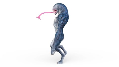 3D rendering of a walking long tongue monster